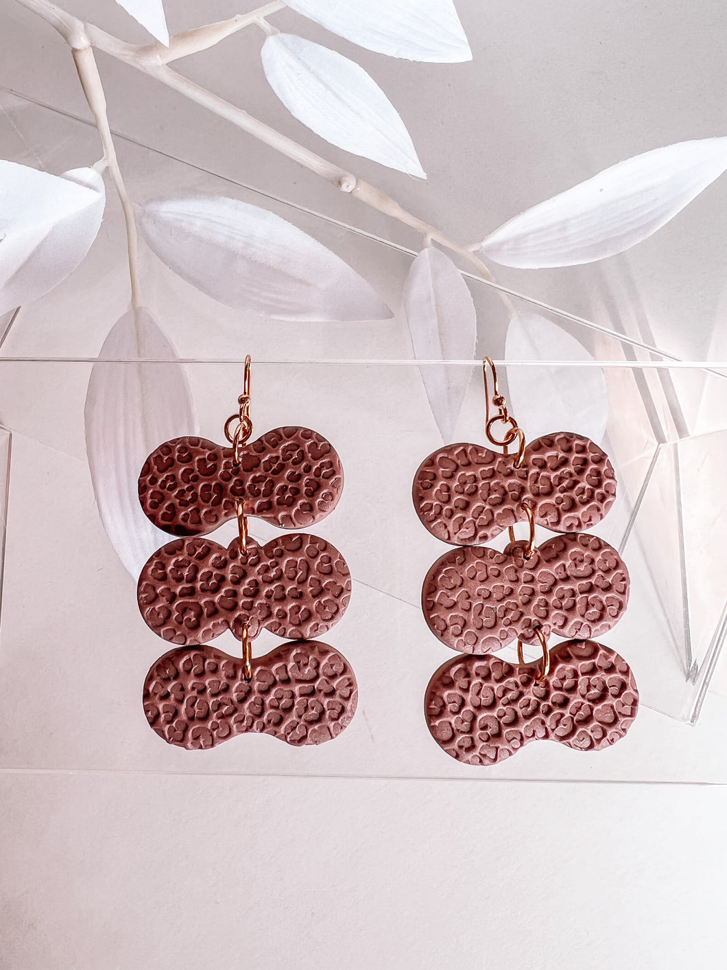 Triple Stack Leopard Textured Dangles in Blush