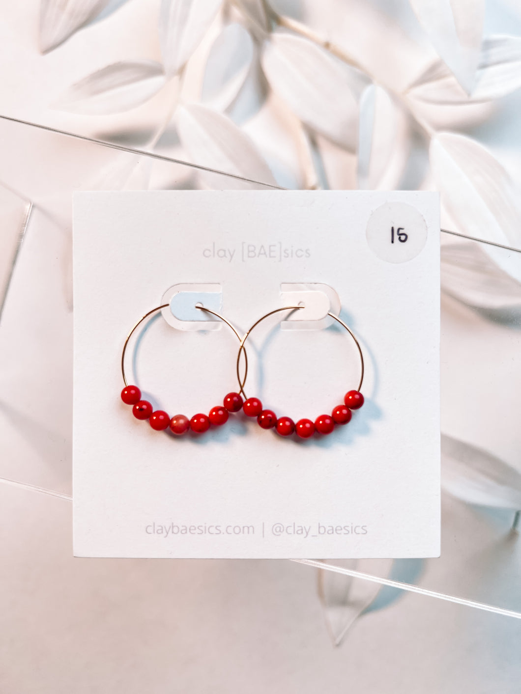 Red Beaded Hoops in UnClay