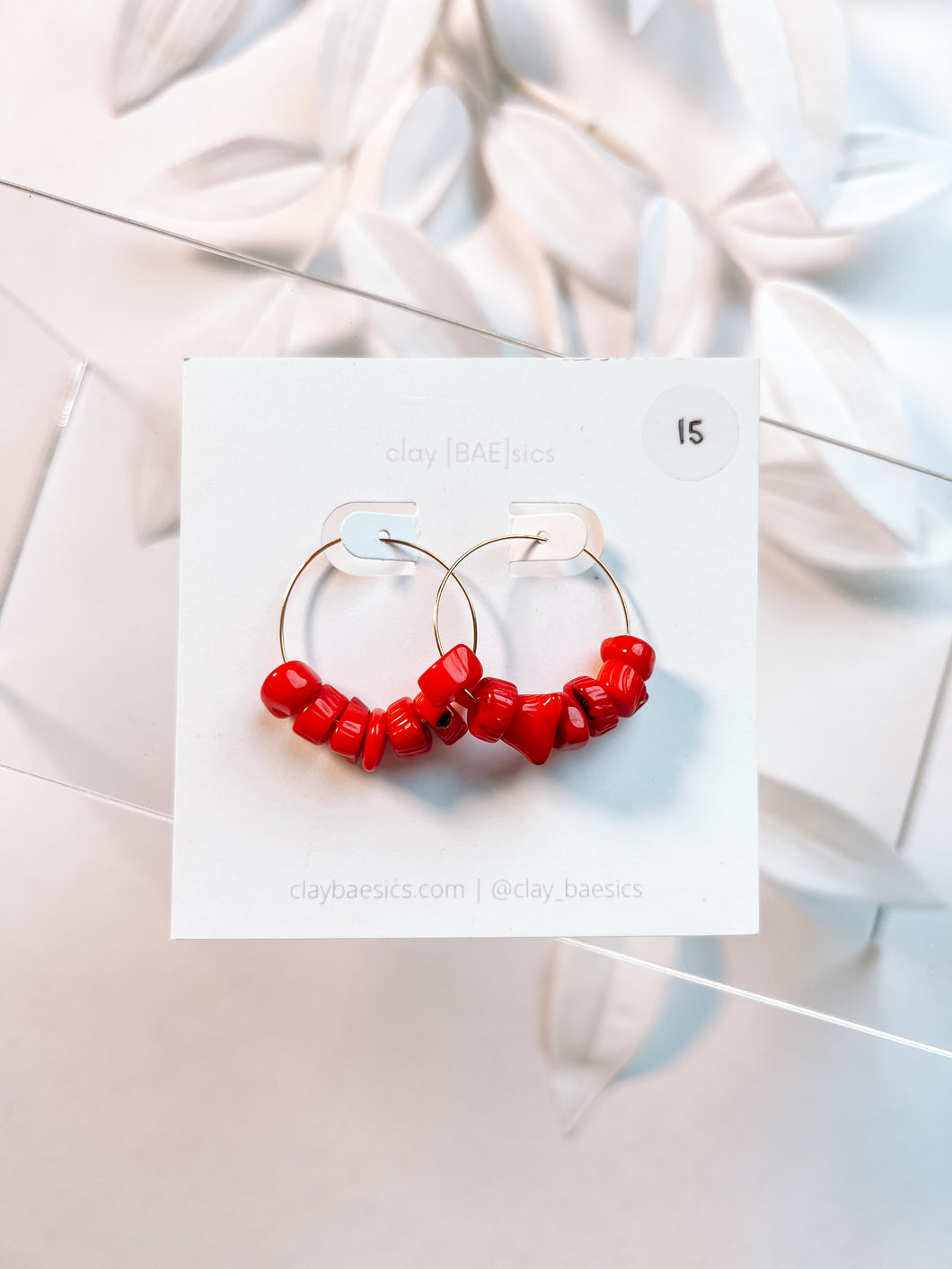 Red Chunky Beaded Hoops in UnClay